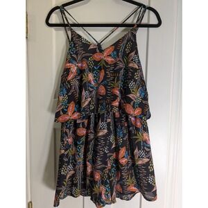 Lush Women Romper S Black Floral V Neck Sleeveless Adjustable Strap Pull On
